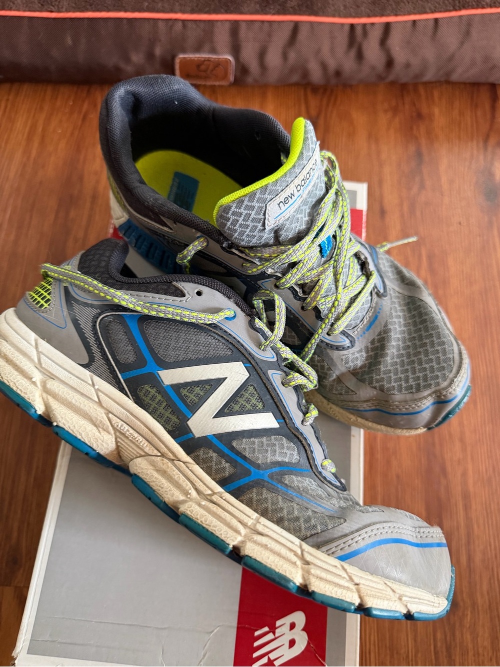 New Balance Kids Gray, Blue and Neon Yellow Sneakers 6.5